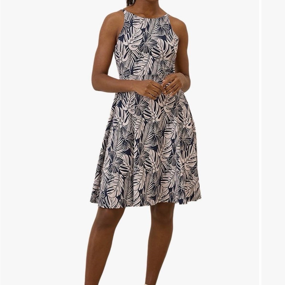 Pact Navyand White Leaf Print Midi Dress